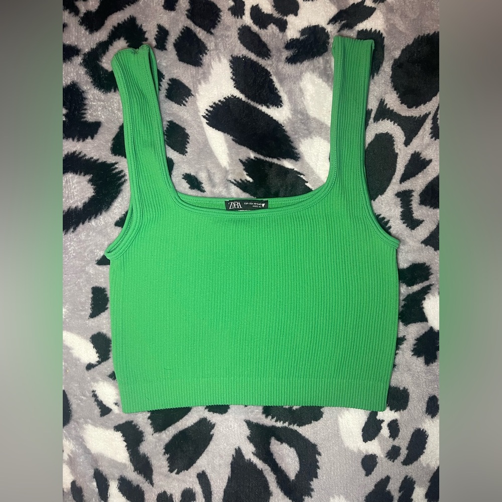 Zara Vibrant Green Ribbed Crop Top